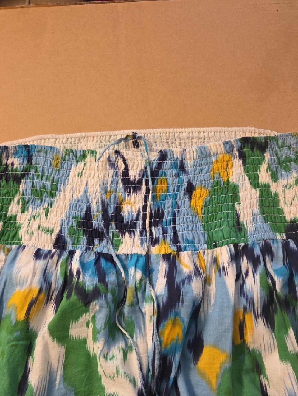 Plus Sz Smocked Waist Multicolor Maxi Skirt Or Dress - Blue Green Yellow & White - Picture 5 of 14